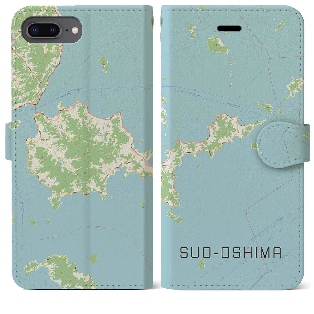 【周防大島(山口県)】地図柄iPhoneケース(手帳タイプ)ナチュラル・iPhone 8Plus /7Plus / 6sPlus / 6Plus 用