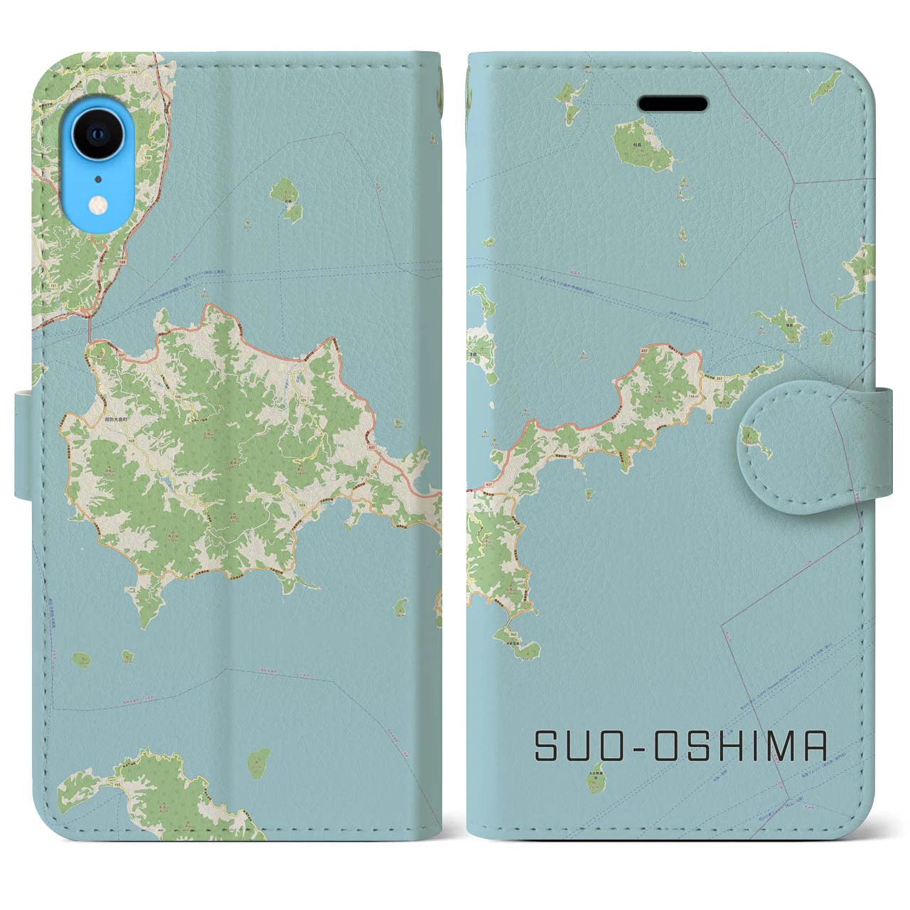 【周防大島(山口県)】地図柄iPhoneケース(手帳タイプ)ナチュラル・iPhone XR 用
