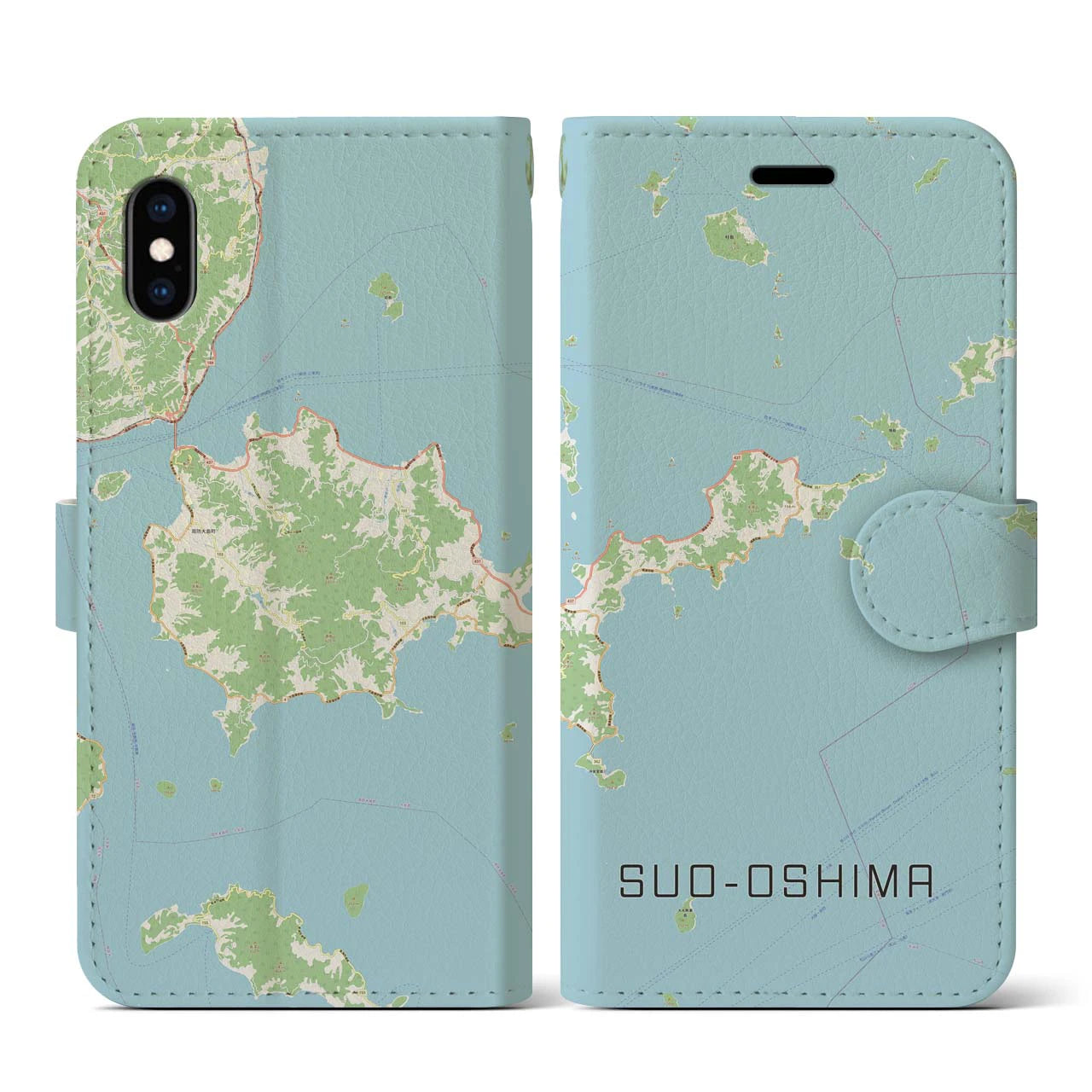 【周防大島(山口県)】地図柄iPhoneケース(手帳タイプ)ナチュラル・iPhone XS / X 用
