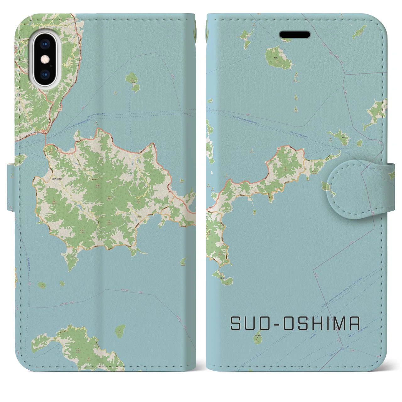 【周防大島(山口県)】地図柄iPhoneケース(手帳タイプ)ナチュラル・iPhone XS Max 用
