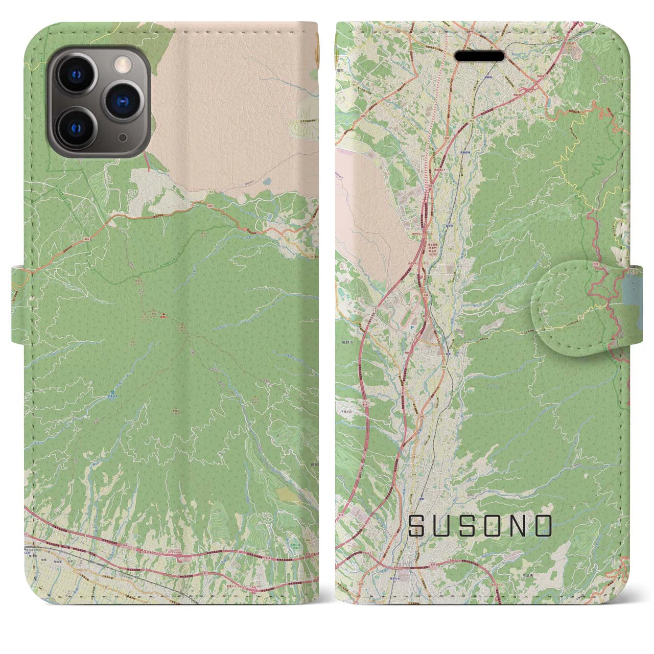 【裾野(静岡県)】地図柄iPhoneケース(手帳タイプ)ナチュラル・iPhone 11 Pro Max 用