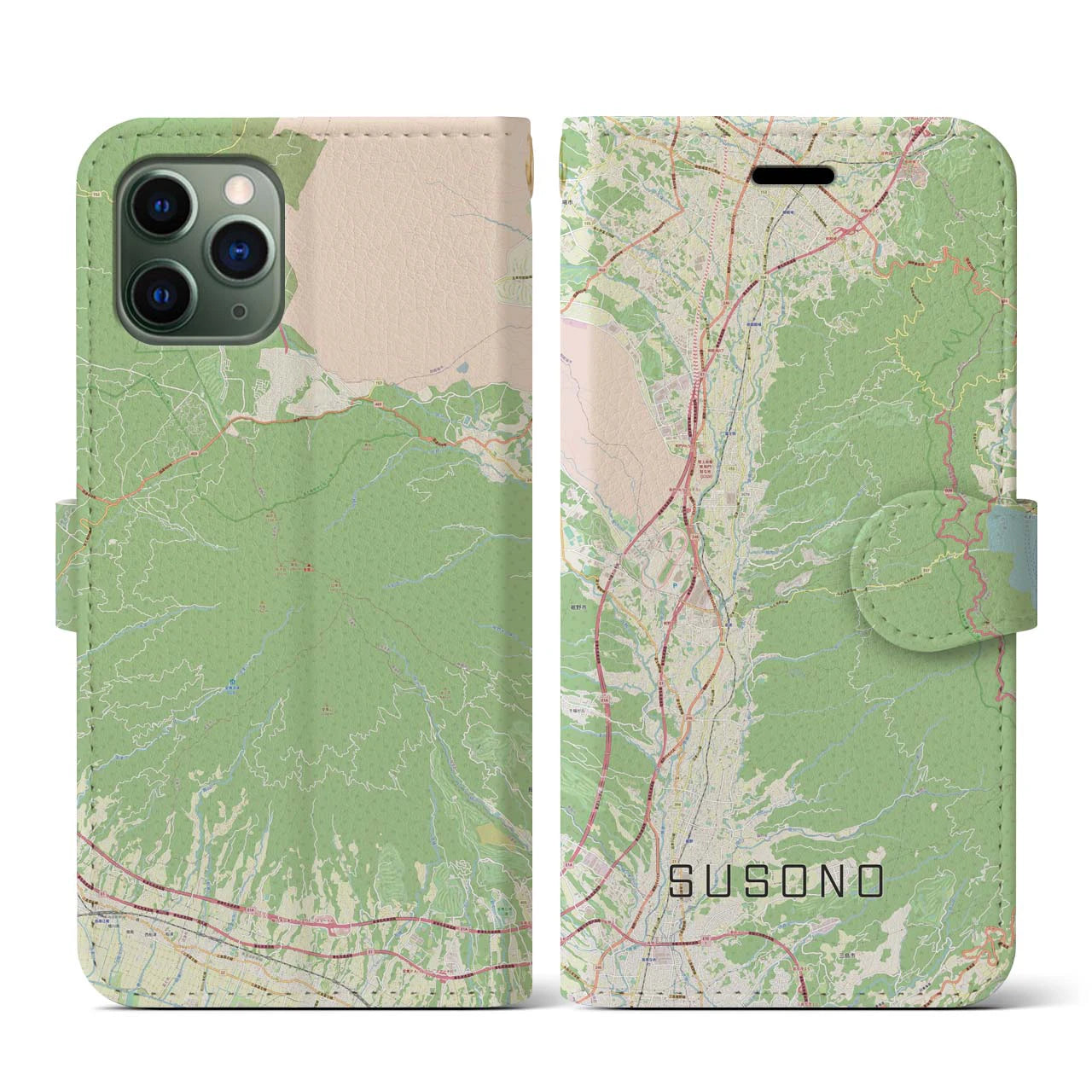 【裾野(静岡県)】地図柄iPhoneケース(手帳タイプ)ナチュラル・iPhone 11 Pro 用