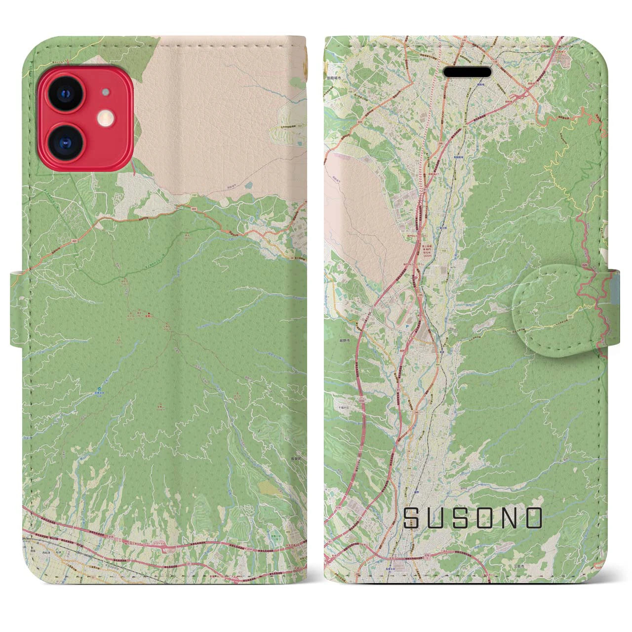 【裾野(静岡県)】地図柄iPhoneケース(手帳タイプ)ナチュラル・iPhone 11 用