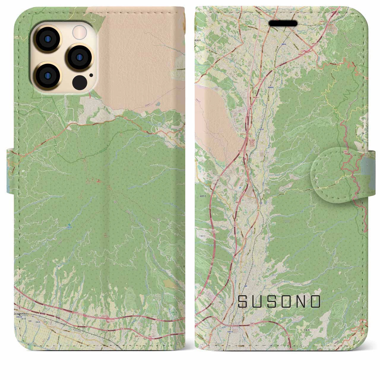 【裾野(静岡県)】地図柄iPhoneケース(手帳タイプ)ナチュラル・iPhone 12 Pro Max 用