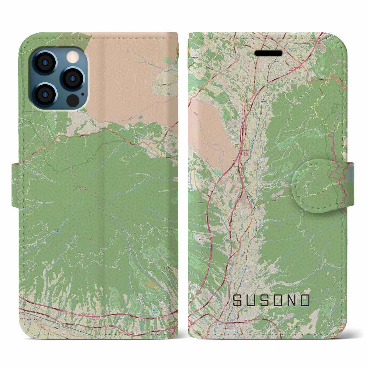 【裾野(静岡県)】地図柄iPhoneケース(手帳タイプ)ナチュラル・iPhone 12 / 12 Pro 用