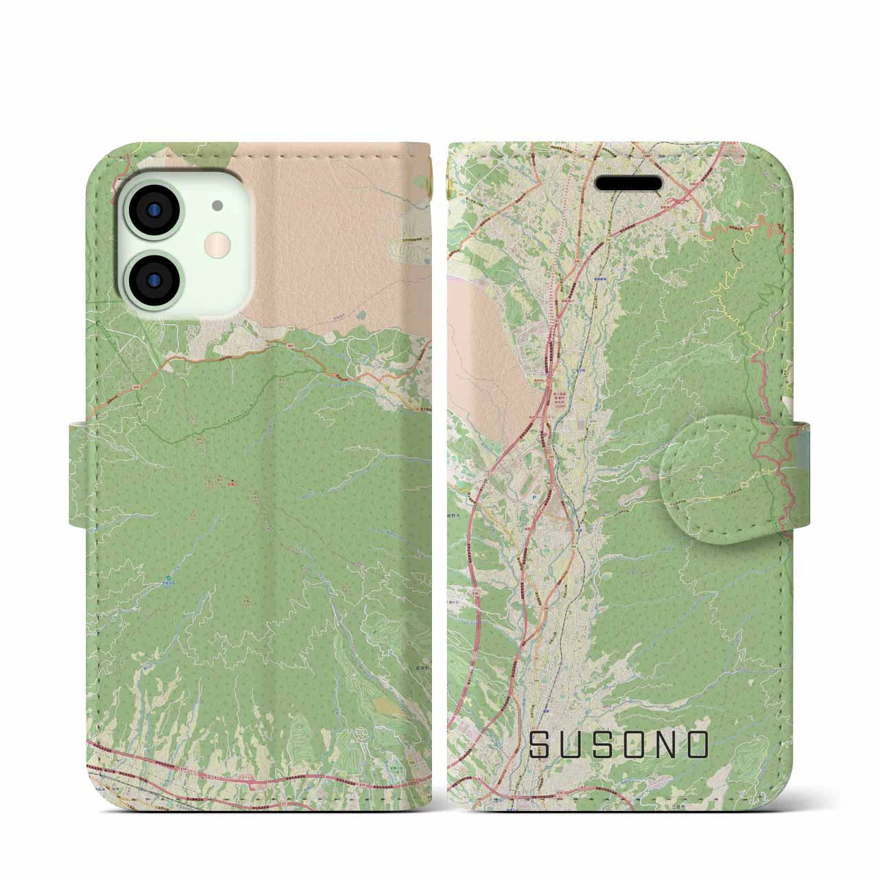 【裾野(静岡県)】地図柄iPhoneケース(手帳タイプ)ナチュラル・iPhone 12 mini 用