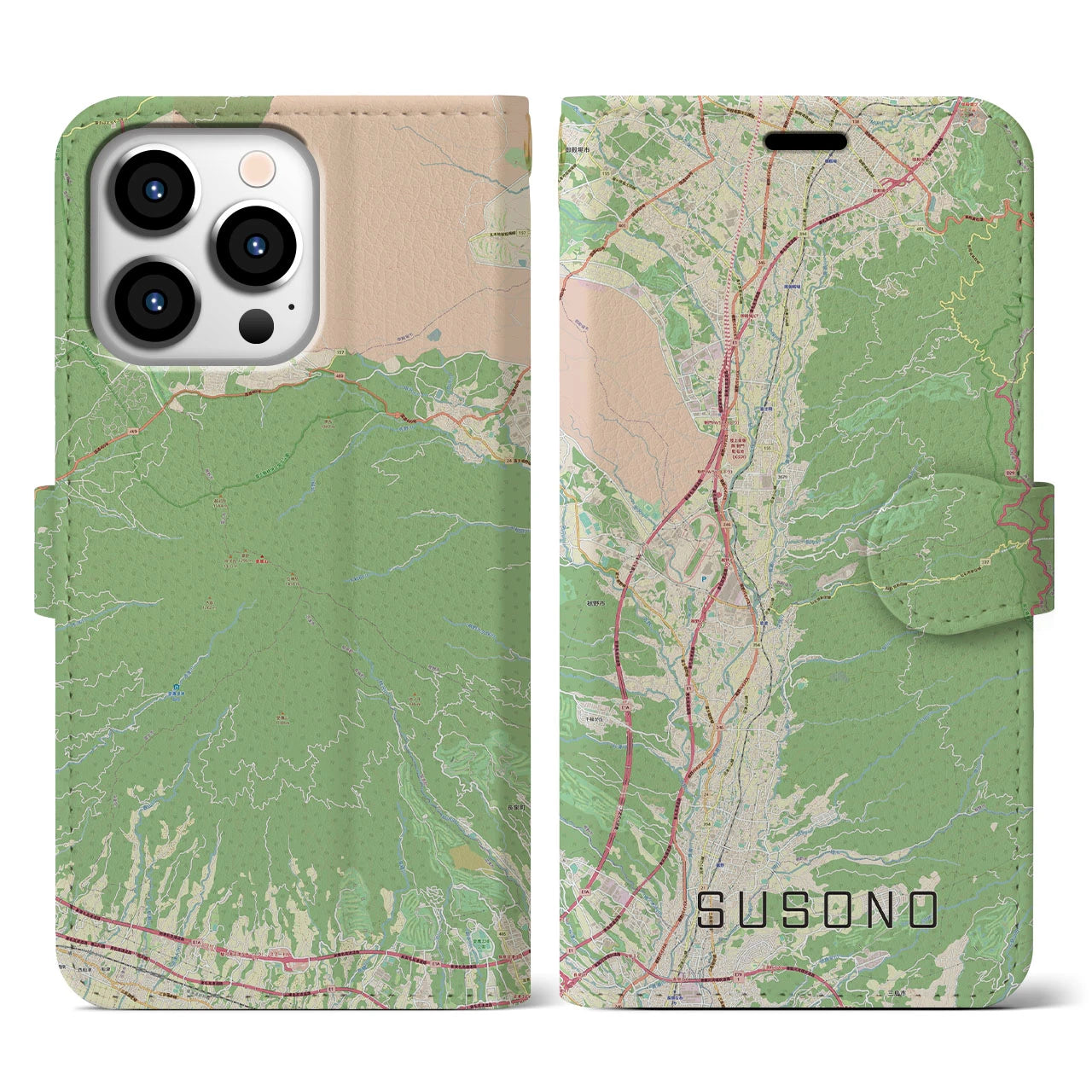 【裾野(静岡県)】地図柄iPhoneケース(手帳タイプ)ナチュラル・iPhone 13 Pro 用