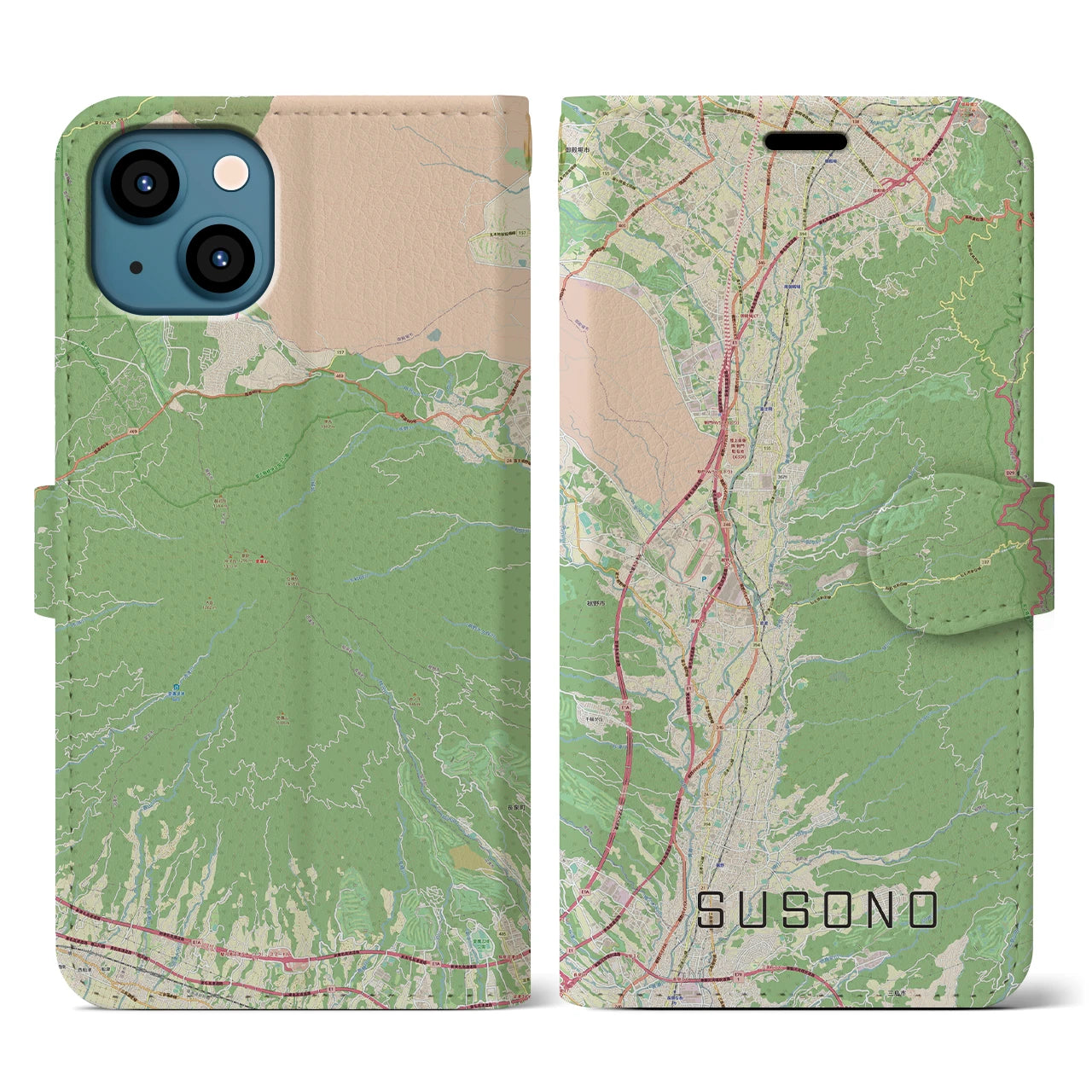 【裾野(静岡県)】地図柄iPhoneケース(手帳タイプ)ナチュラル・iPhone 13 用