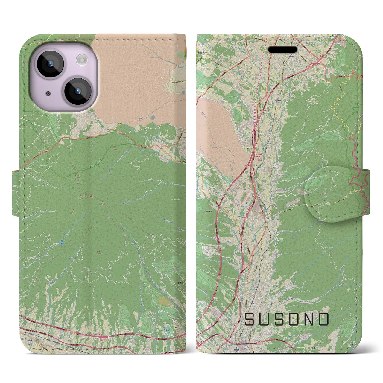 【裾野(静岡県)】地図柄iPhoneケース(手帳タイプ)ナチュラル・iPhone 14 用