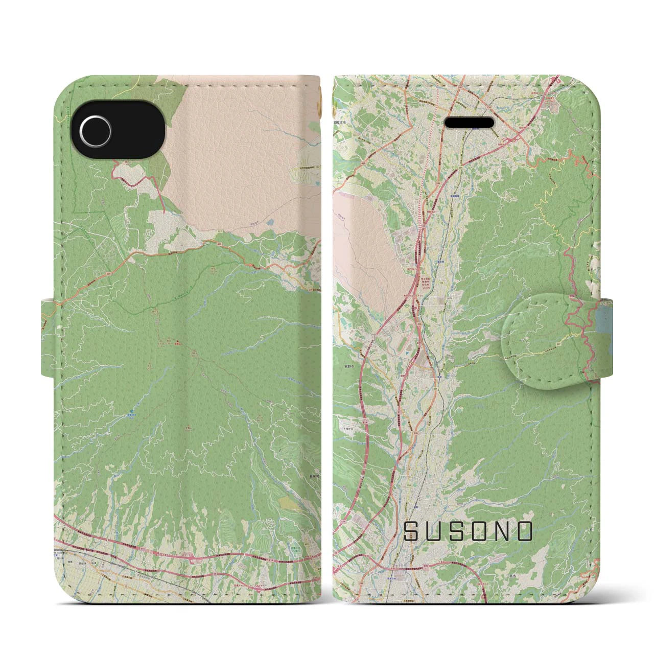 【裾野(静岡県)】地図柄iPhoneケース(手帳タイプ)ナチュラル・iPhone SE(第3 / 第2世代) / 8 / 7 / 6s / 6 用