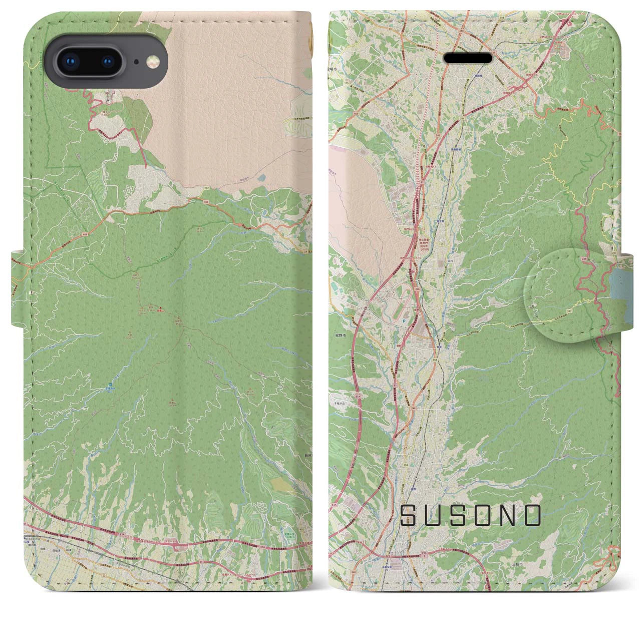 【裾野(静岡県)】地図柄iPhoneケース(手帳タイプ)ナチュラル・iPhone 8Plus /7Plus / 6sPlus / 6Plus 用