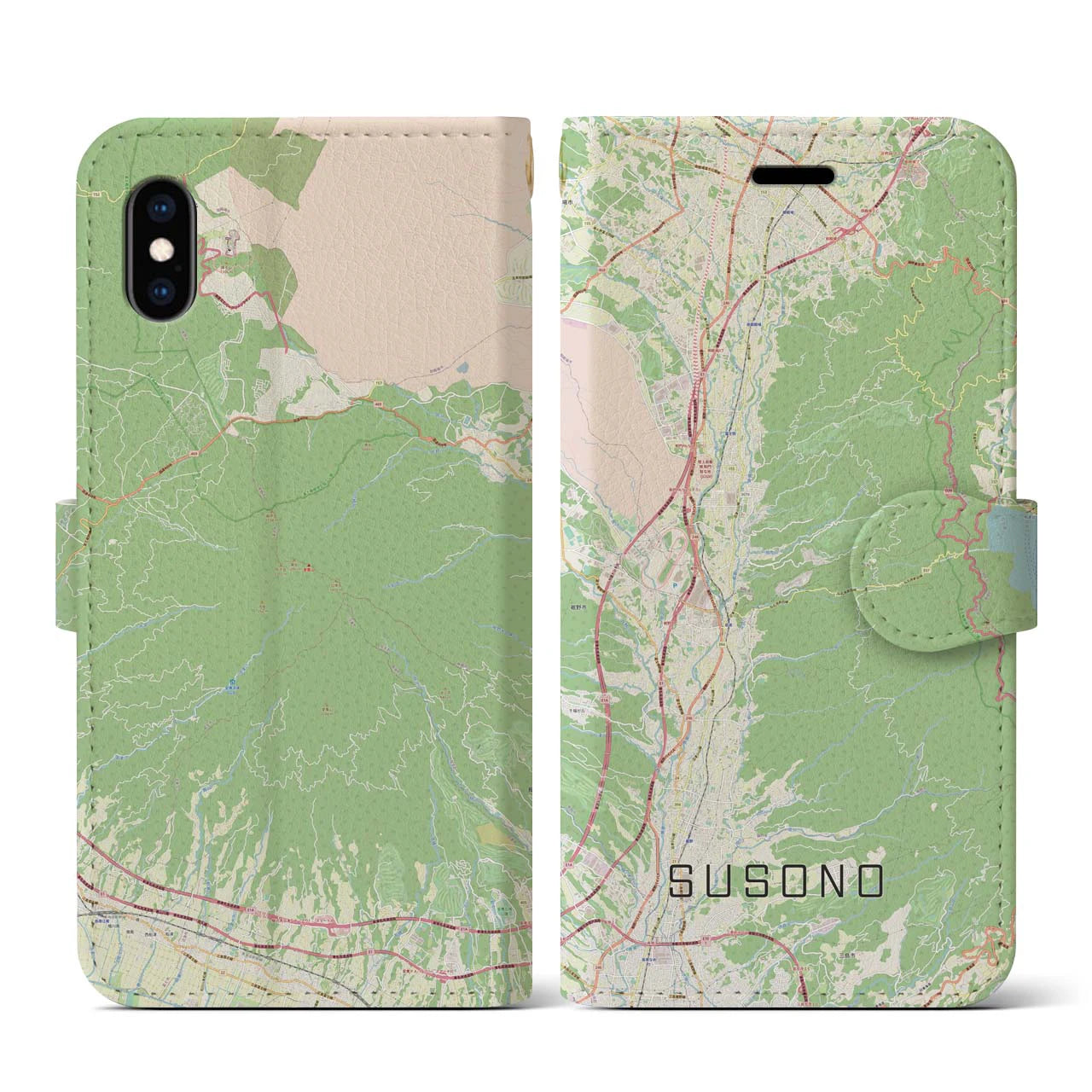 【裾野(静岡県)】地図柄iPhoneケース(手帳タイプ)ナチュラル・iPhone XS / X 用