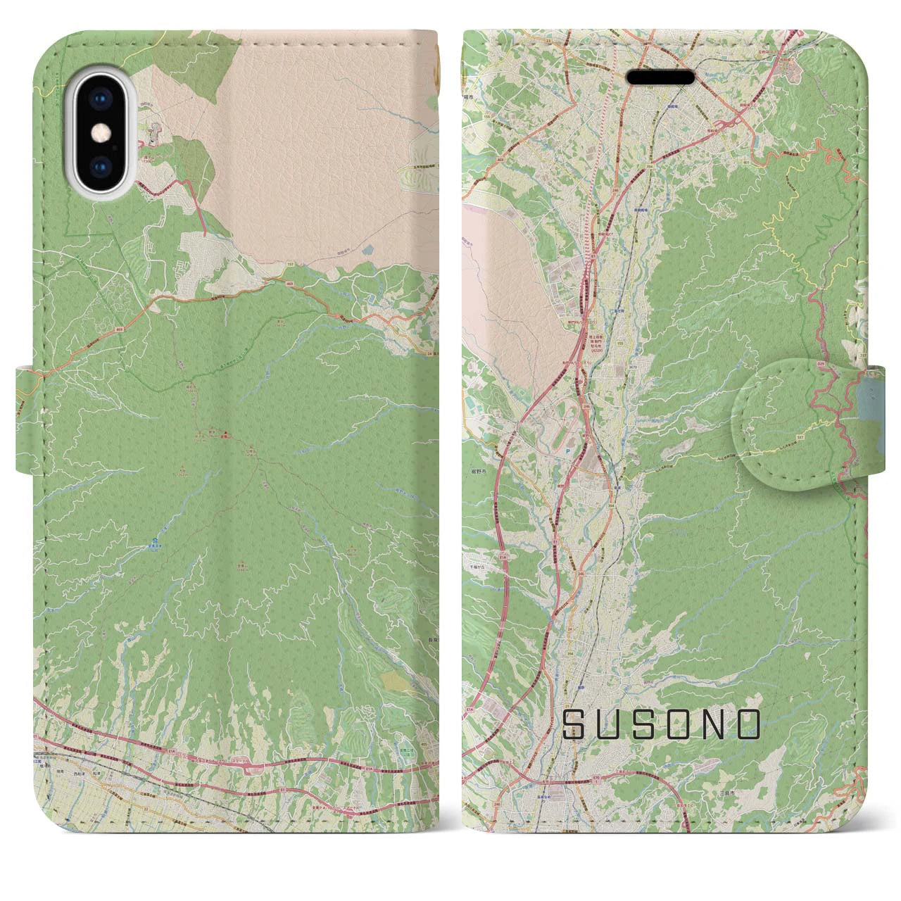 【裾野(静岡県)】地図柄iPhoneケース(手帳タイプ)ナチュラル・iPhone XS Max 用