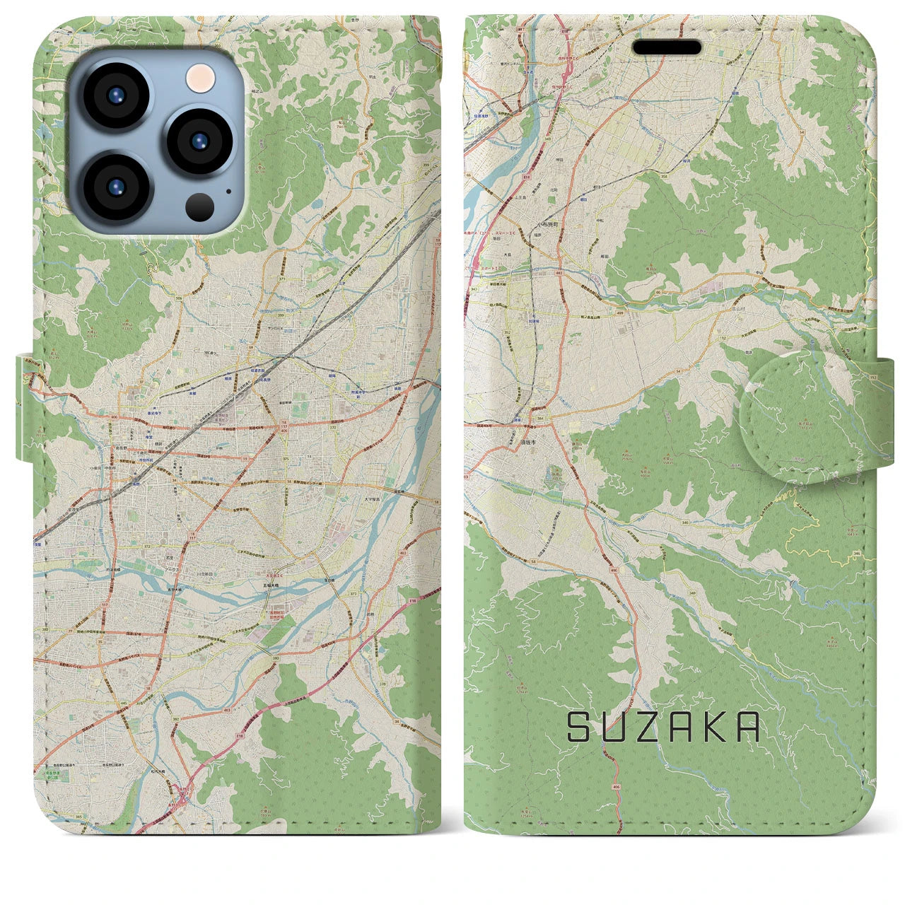 【須坂(長野県)】地図柄iPhoneケース(手帳タイプ)ナチュラル・iPhone 13 Pro Max 用