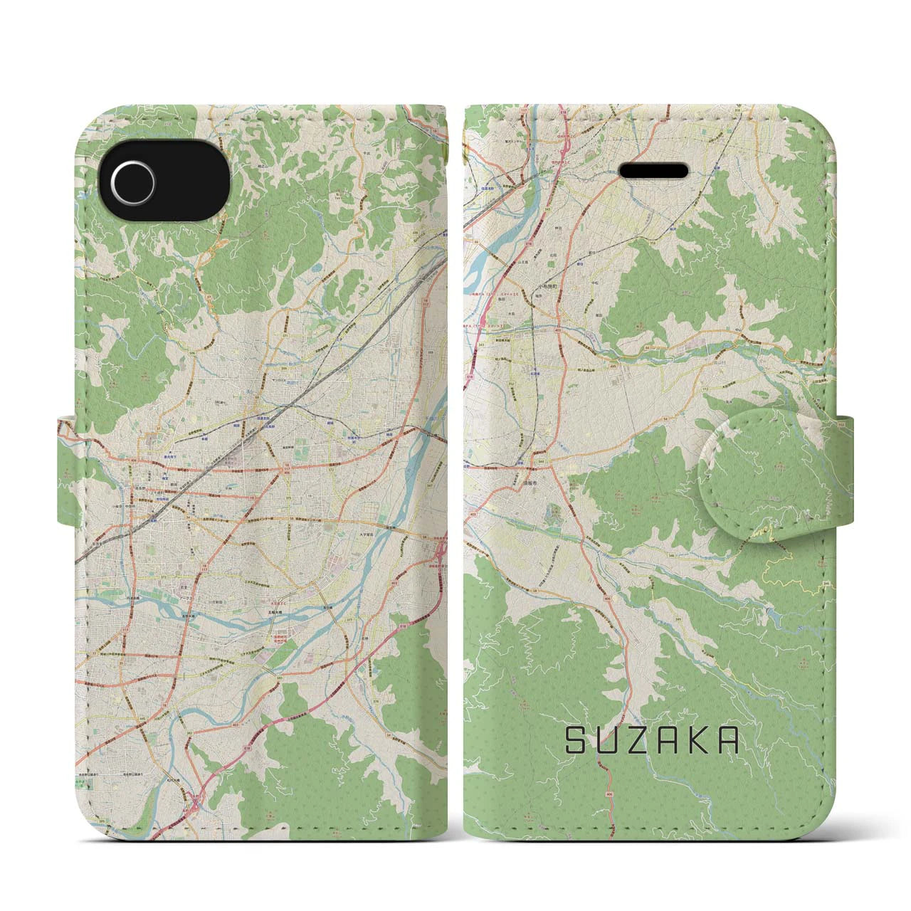 【須坂(長野県)】地図柄iPhoneケース(手帳タイプ)ナチュラル・iPhone SE(第3 / 第2世代) / 8 / 7 / 6s / 6 用