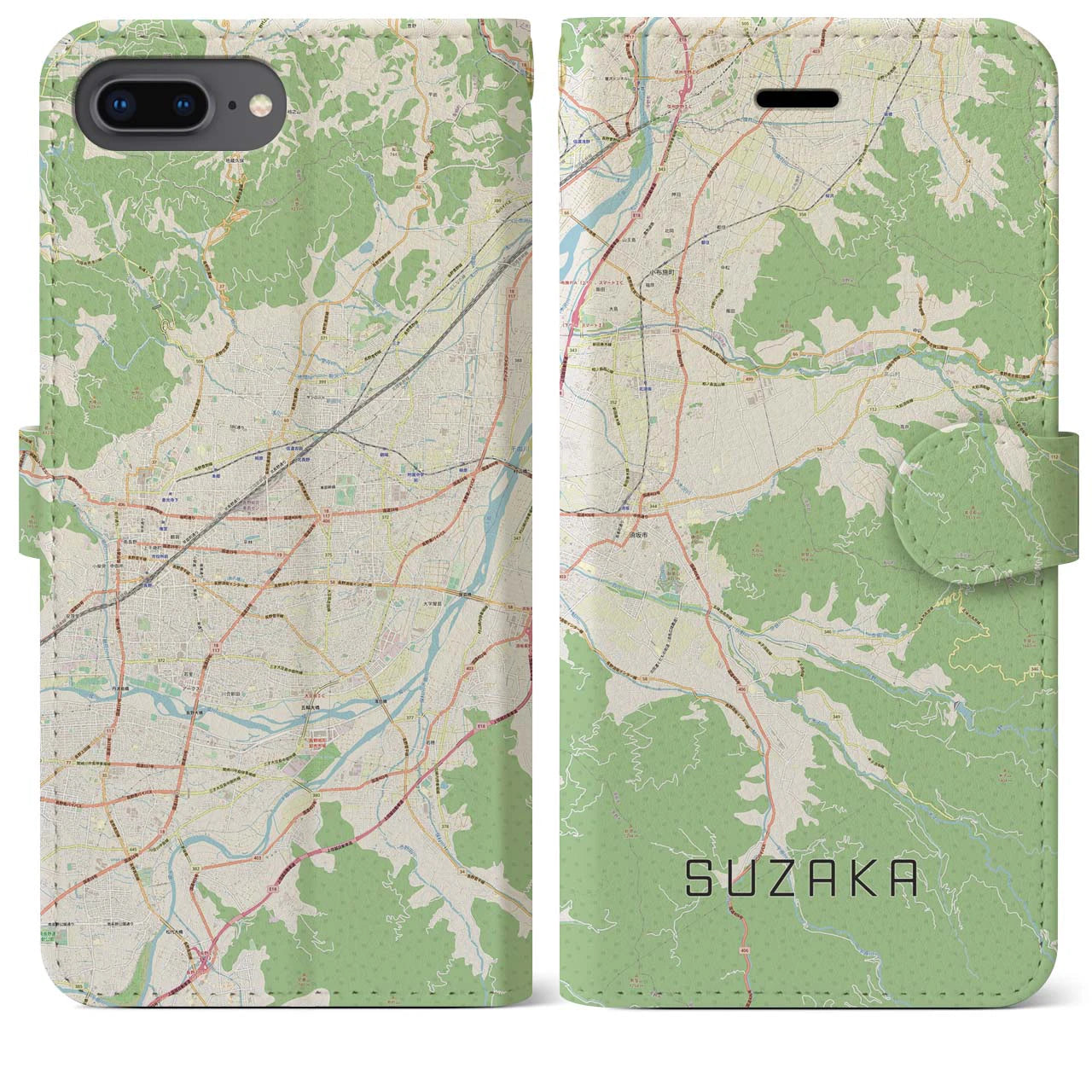 【須坂(長野県)】地図柄iPhoneケース(手帳タイプ)ナチュラル・iPhone 8Plus /7Plus / 6sPlus / 6Plus 用