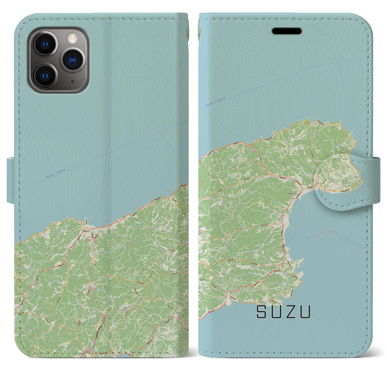 【珠洲(石川県)】地図柄iPhoneケース(手帳タイプ)ナチュラル・iPhone 11 Pro Max 用