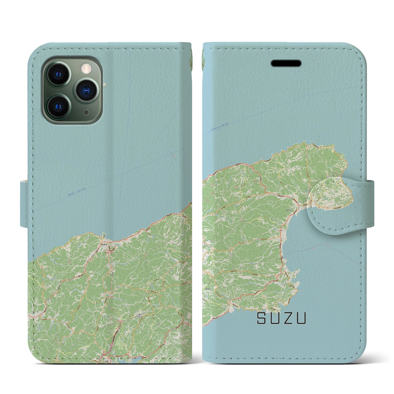 【珠洲(石川県)】地図柄iPhoneケース(手帳タイプ)ナチュラル・iPhone 11 Pro 用