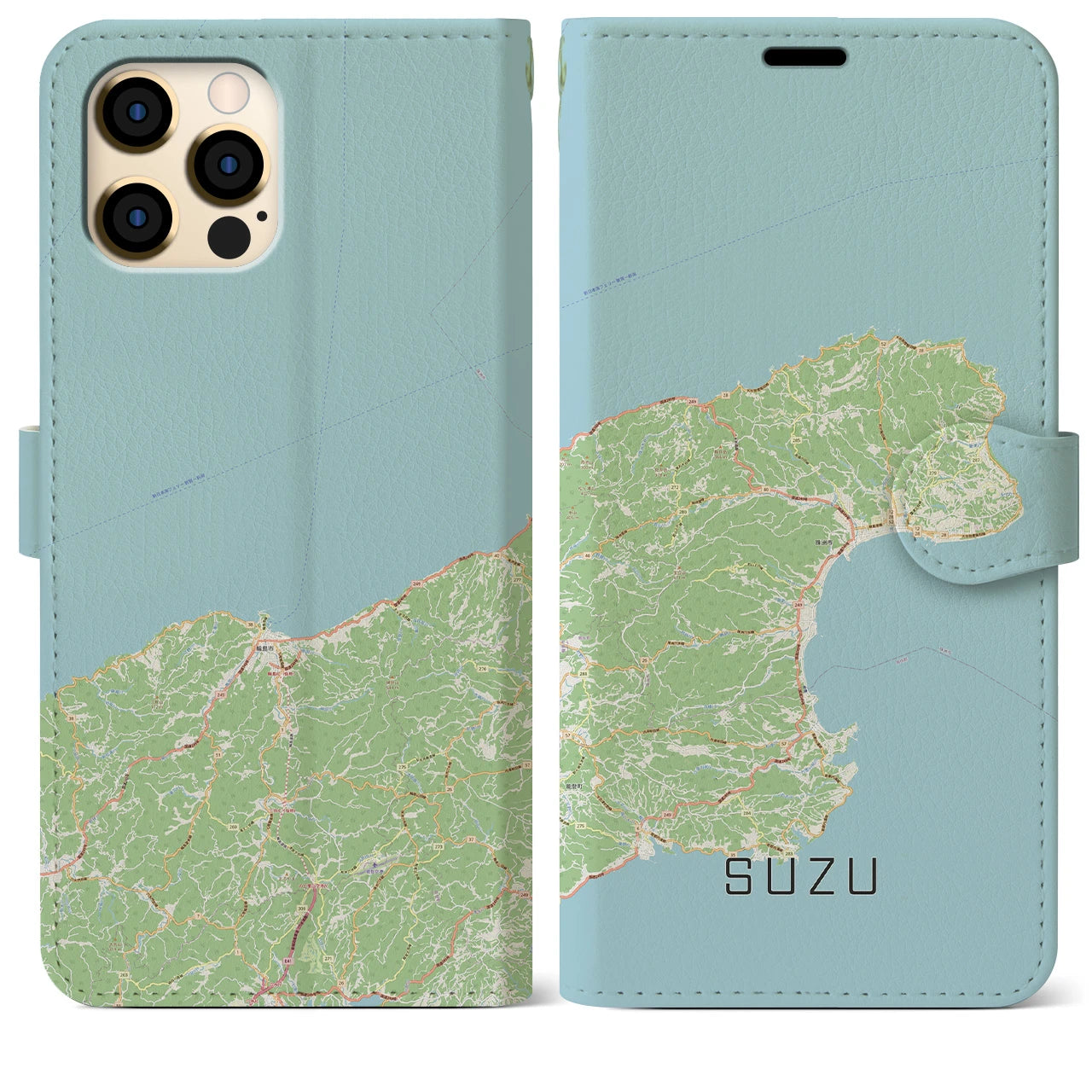 【珠洲(石川県)】地図柄iPhoneケース(手帳タイプ)ナチュラル・iPhone 12 Pro Max 用