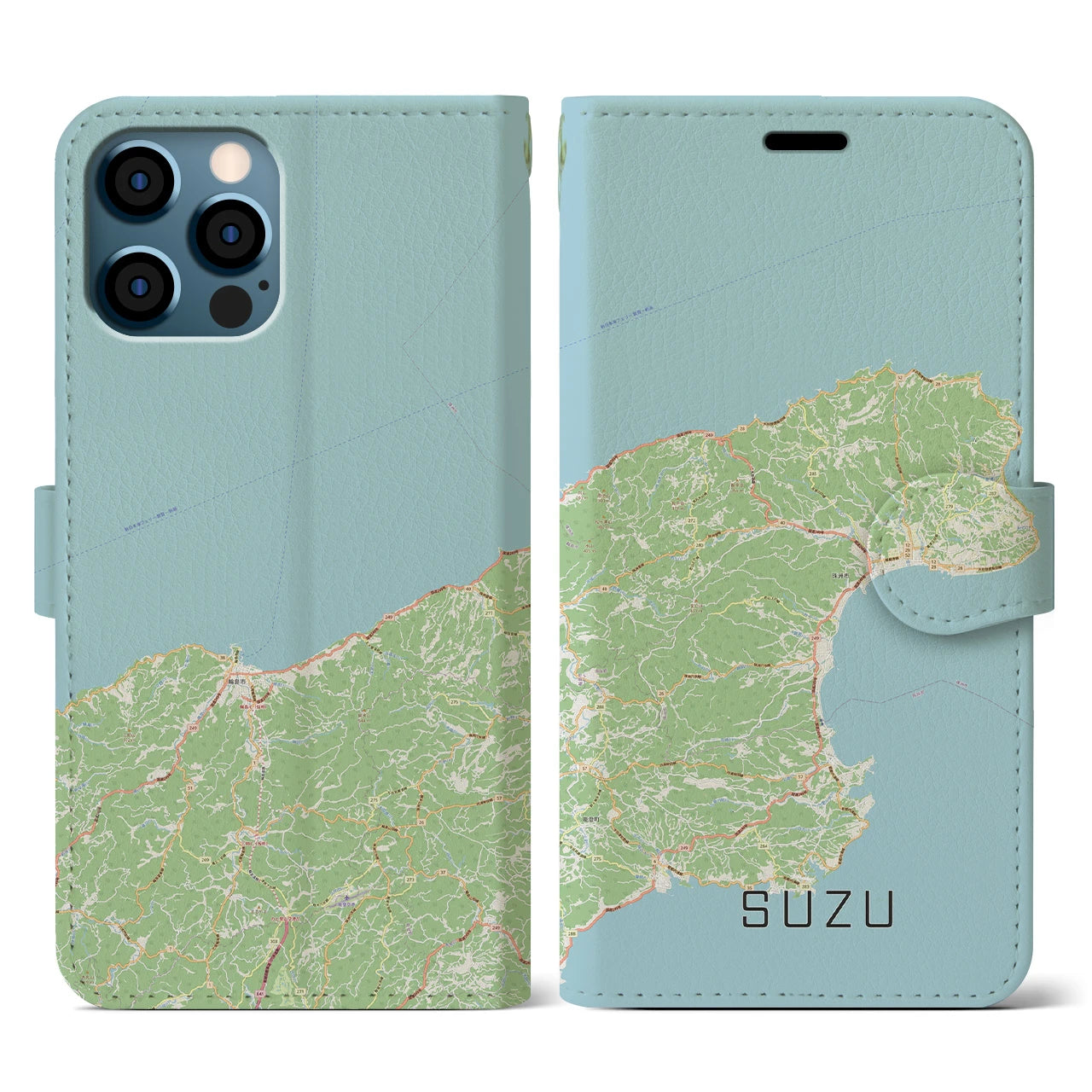 【珠洲(石川県)】地図柄iPhoneケース(手帳タイプ)ナチュラル・iPhone 12 / 12 Pro 用