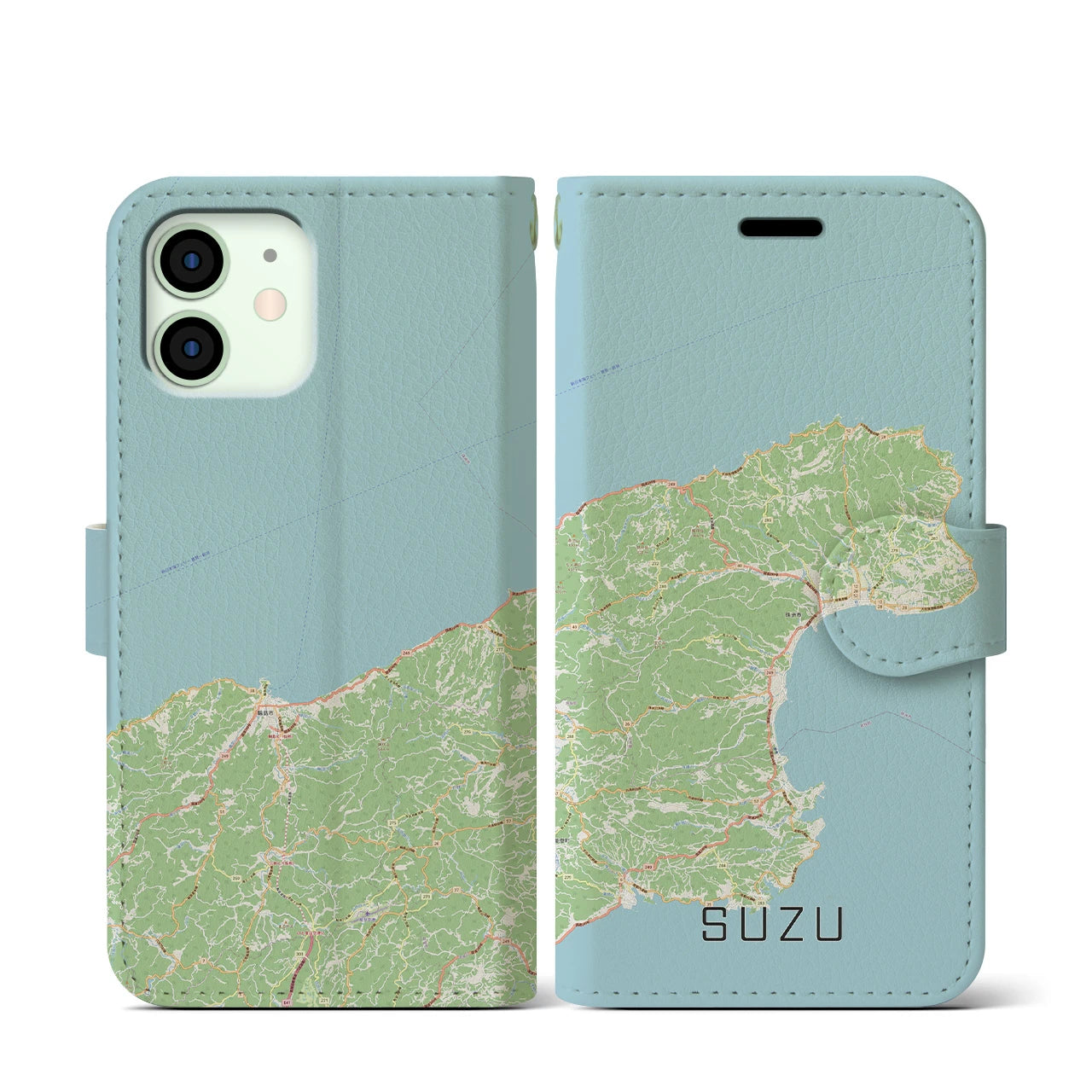 【珠洲(石川県)】地図柄iPhoneケース(手帳タイプ)ナチュラル・iPhone 12 mini 用