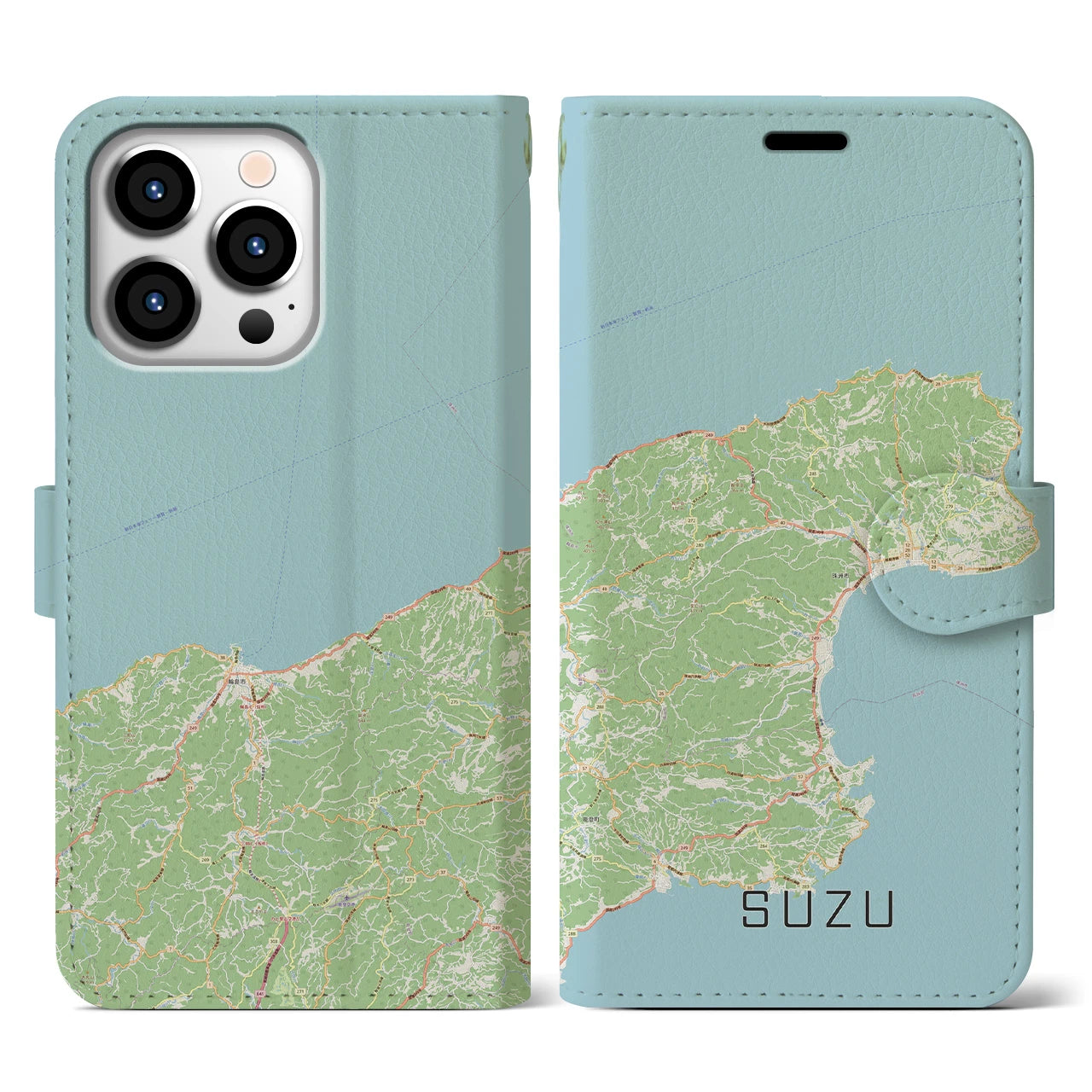 【珠洲(石川県)】地図柄iPhoneケース(手帳タイプ)ナチュラル・iPhone 13 Pro 用