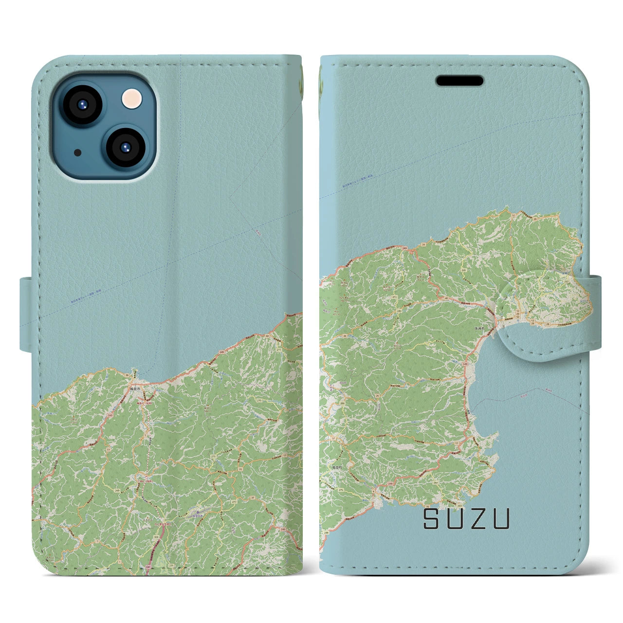 【珠洲(石川県)】地図柄iPhoneケース(手帳タイプ)ナチュラル・iPhone 13 用