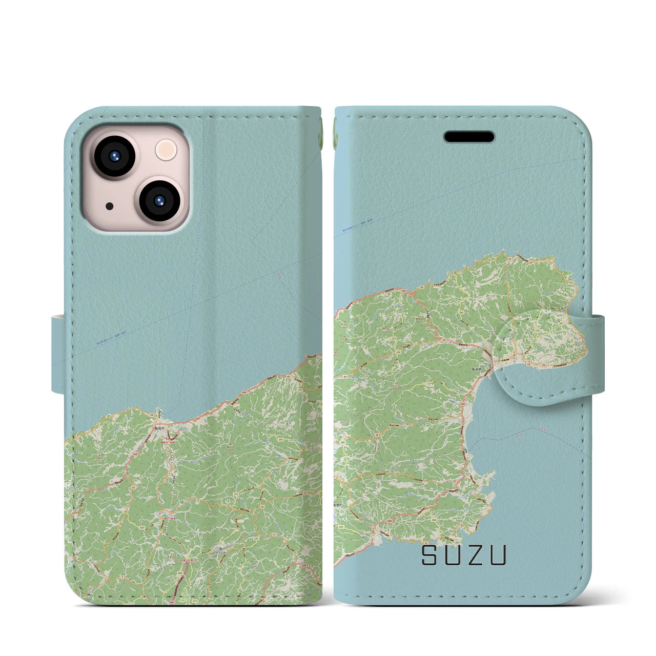【珠洲(石川県)】地図柄iPhoneケース(手帳タイプ)ナチュラル・iPhone 13 mini 用