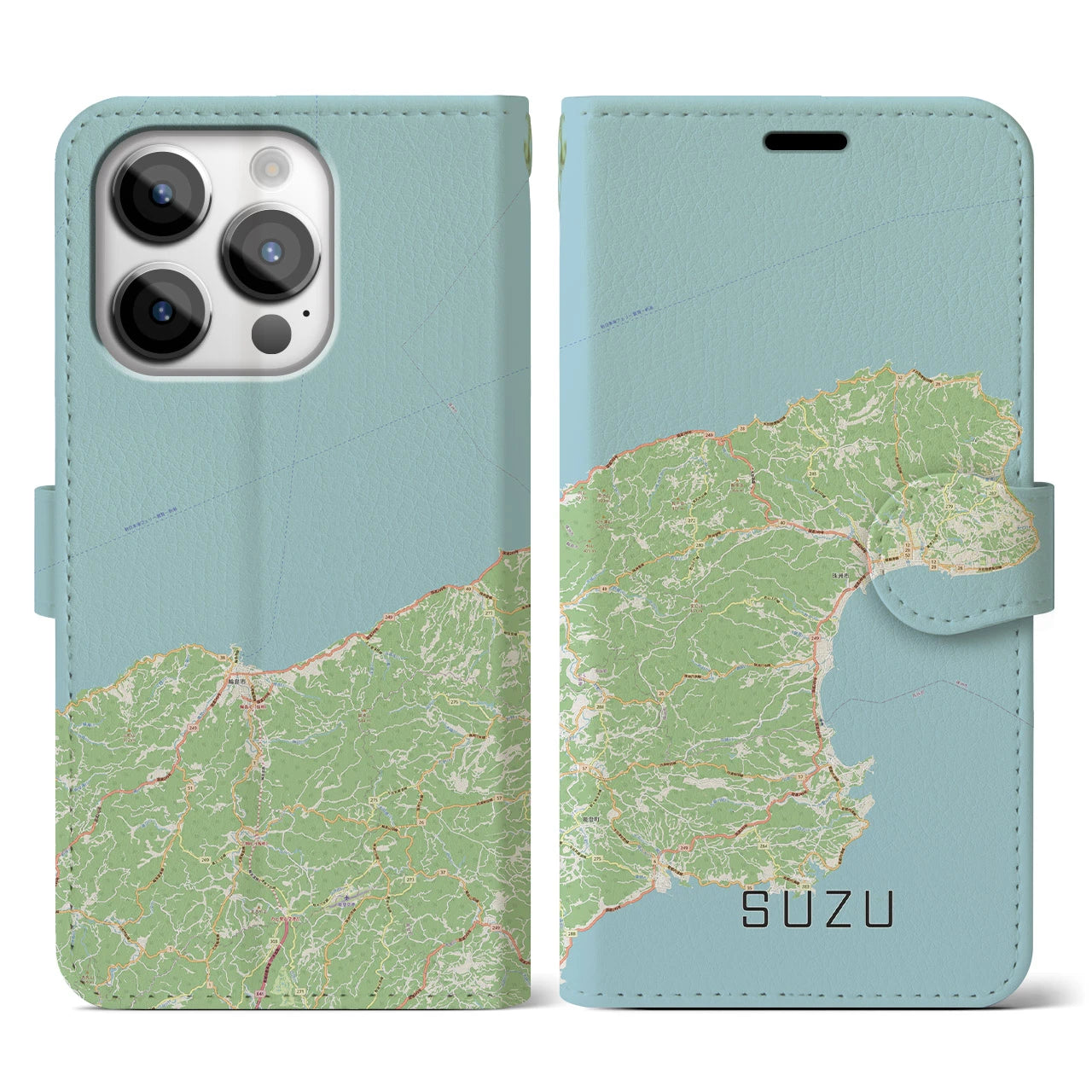 【珠洲(石川県)】地図柄iPhoneケース(手帳タイプ)ナチュラル・iPhone 14 Pro 用
