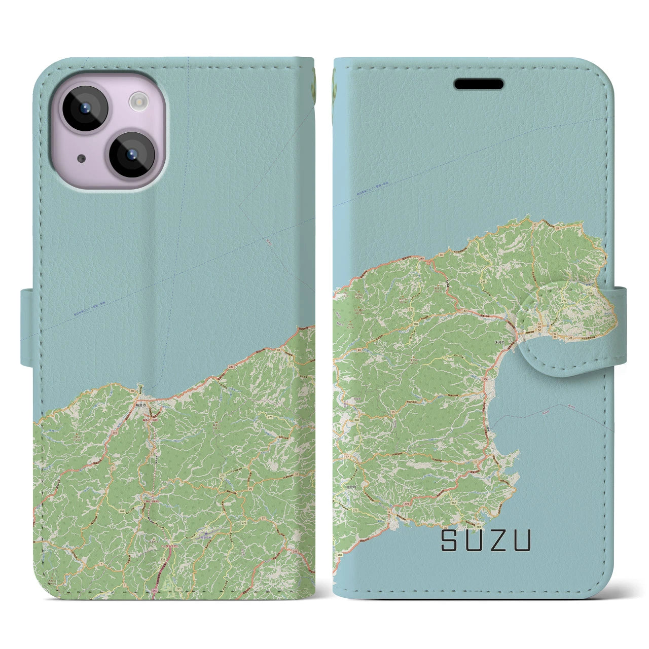 【珠洲(石川県)】地図柄iPhoneケース(手帳タイプ)ナチュラル・iPhone 14 用