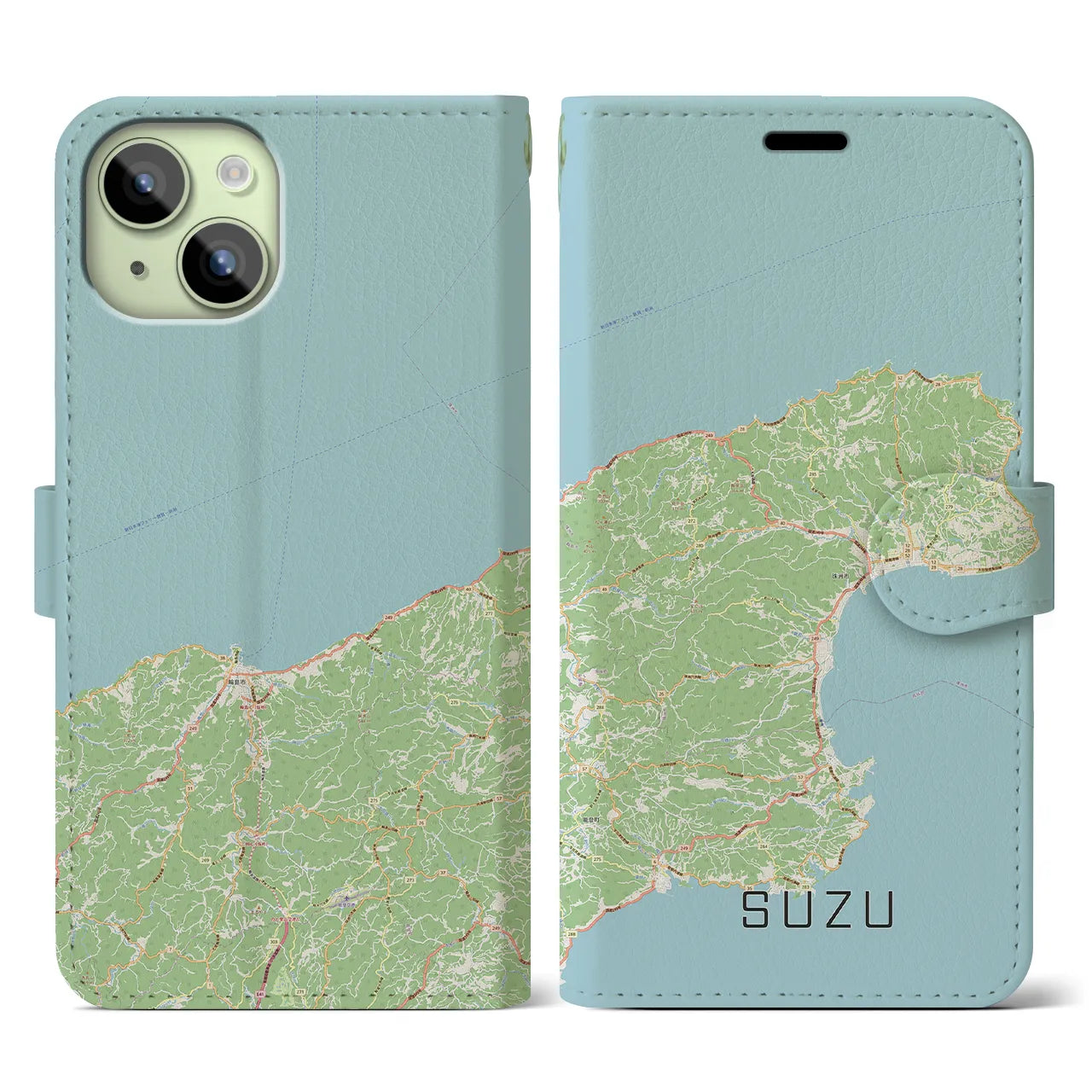 【珠洲(石川県)】地図柄iPhoneケース(手帳タイプ)ナチュラル・iPhone 15 用