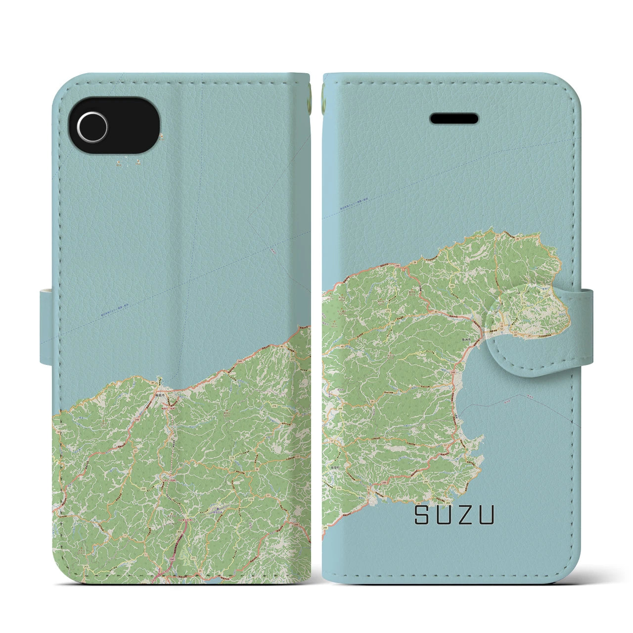 【珠洲(石川県)】地図柄iPhoneケース(手帳タイプ)ナチュラル・iPhone SE(第3 / 第2世代) / 8 / 7 / 6s / 6 用