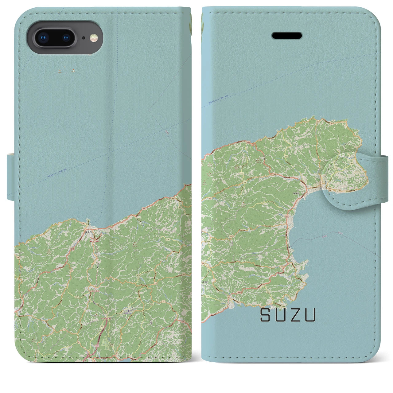 【珠洲(石川県)】地図柄iPhoneケース(手帳タイプ)ナチュラル・iPhone 8Plus /7Plus / 6sPlus / 6Plus 用