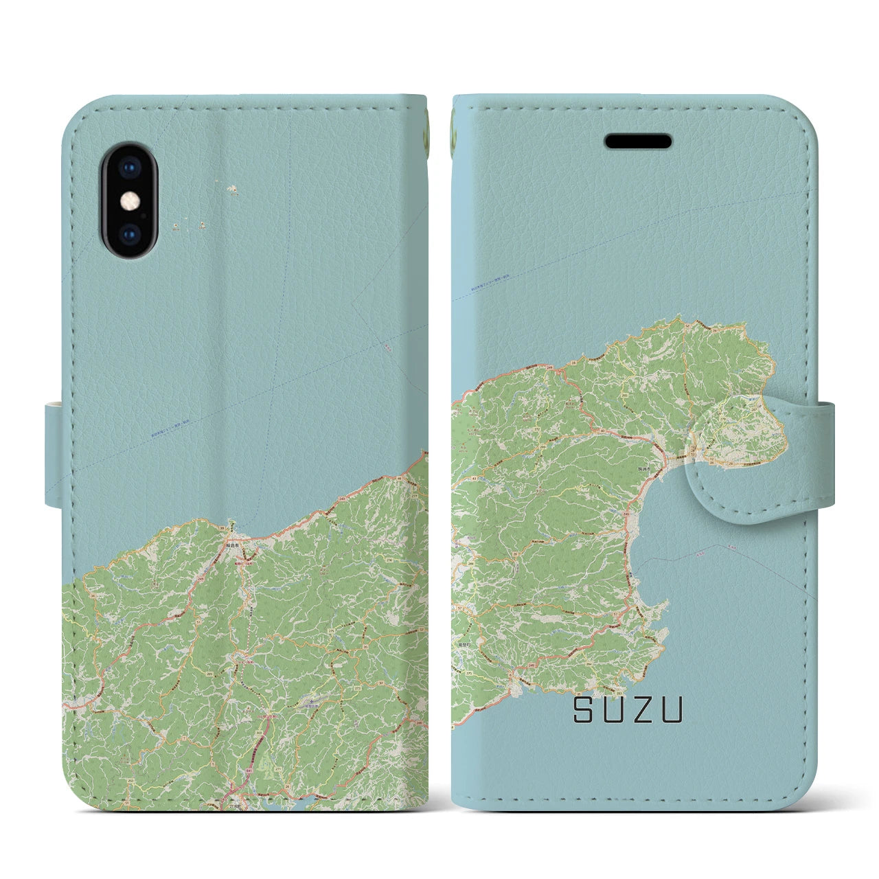 【珠洲(石川県)】地図柄iPhoneケース(手帳タイプ)ナチュラル・iPhone XS / X 用