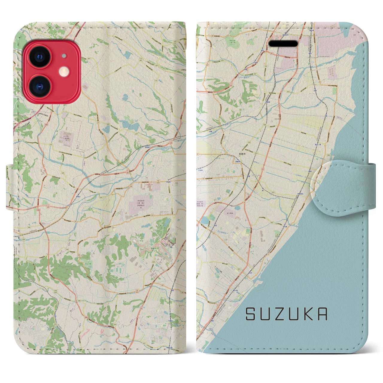【鈴鹿(三重県)】地図柄iPhoneケース(手帳タイプ)ナチュラル・iPhone 11 用