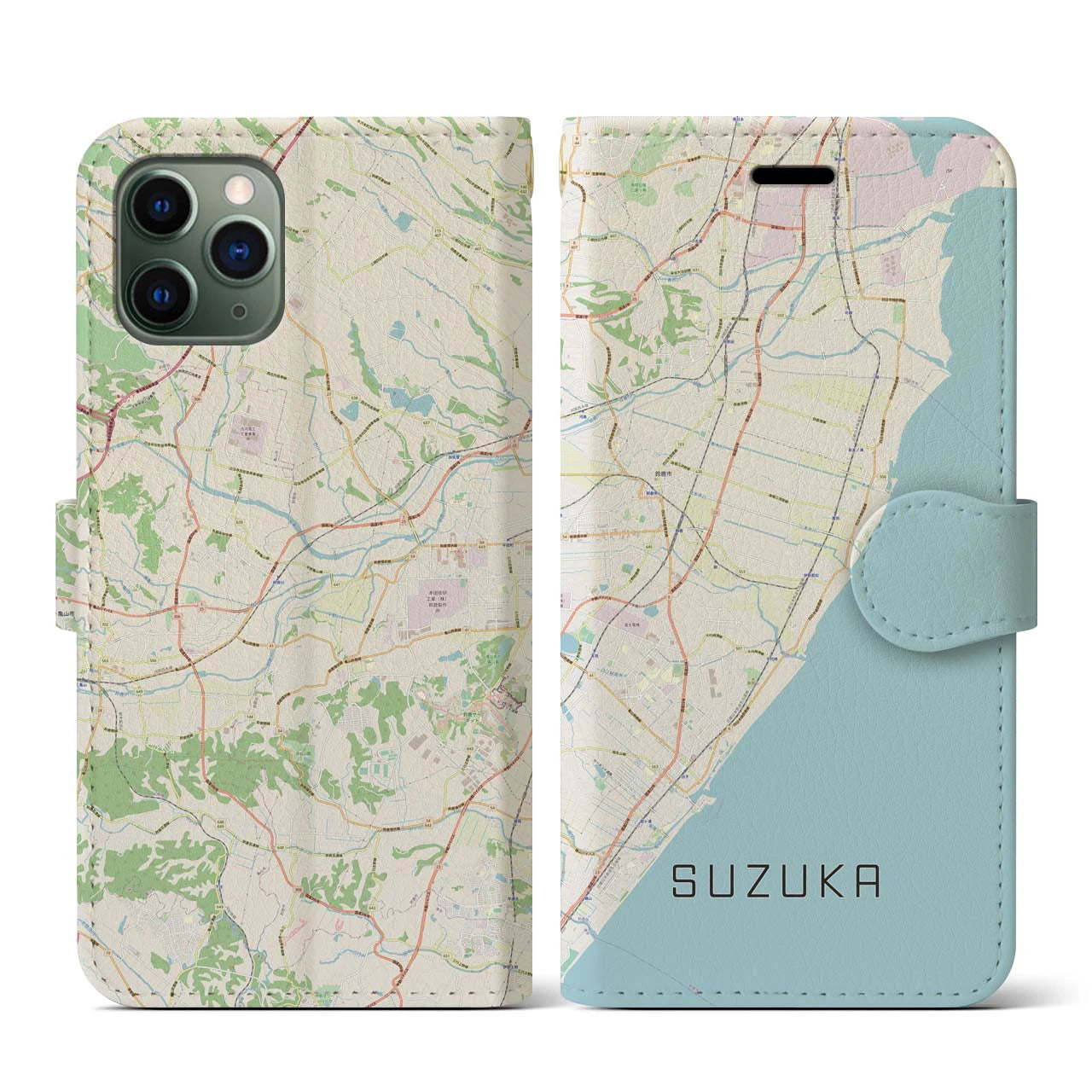 【鈴鹿(三重県)】地図柄iPhoneケース(手帳タイプ)ナチュラル・iPhone 11 Pro 用
