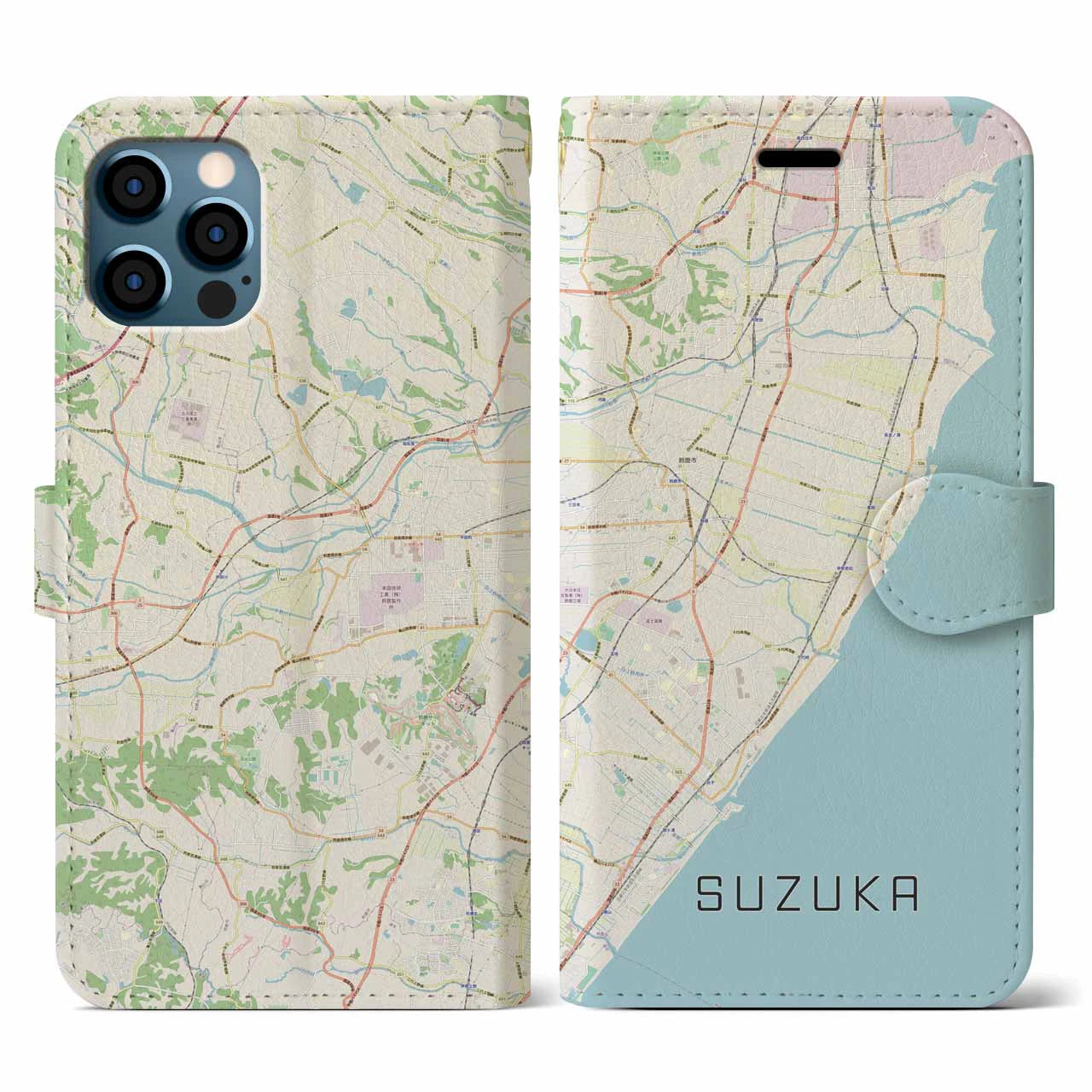 【鈴鹿(三重県)】地図柄iPhoneケース(手帳タイプ)ナチュラル・iPhone 12 / 12 Pro 用
