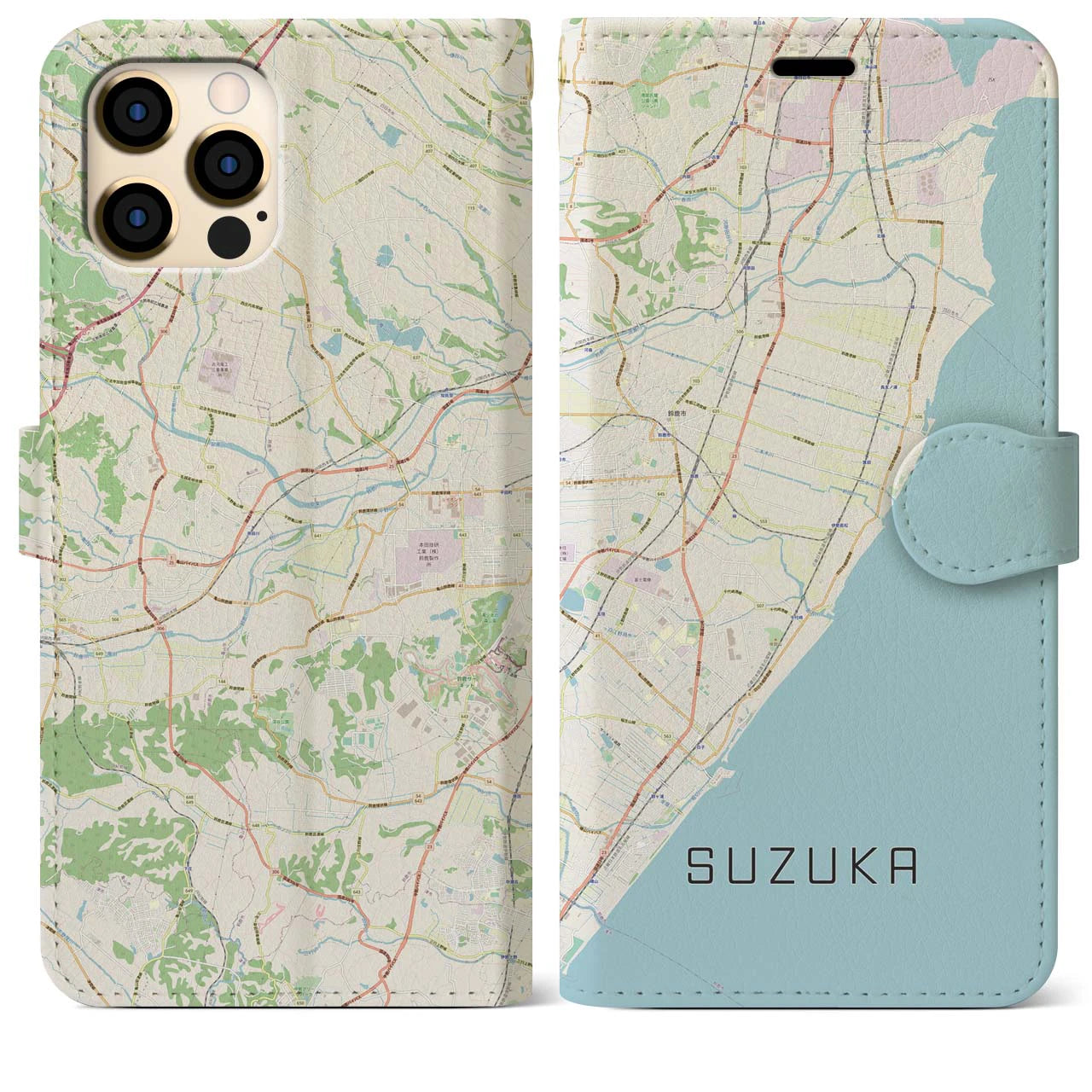 【鈴鹿(三重県)】地図柄iPhoneケース(手帳タイプ)ナチュラル・iPhone 12 Pro Max 用