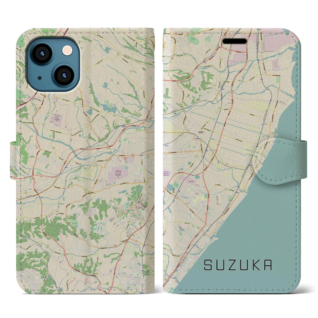 【鈴鹿(三重県)】地図柄iPhoneケース(手帳タイプ)ナチュラル・iPhone 13 用