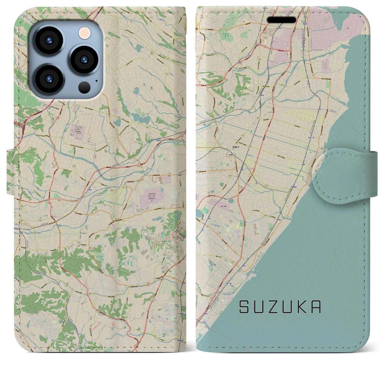 【鈴鹿(三重県)】地図柄iPhoneケース(手帳タイプ)ナチュラル・iPhone 13 Pro Max 用