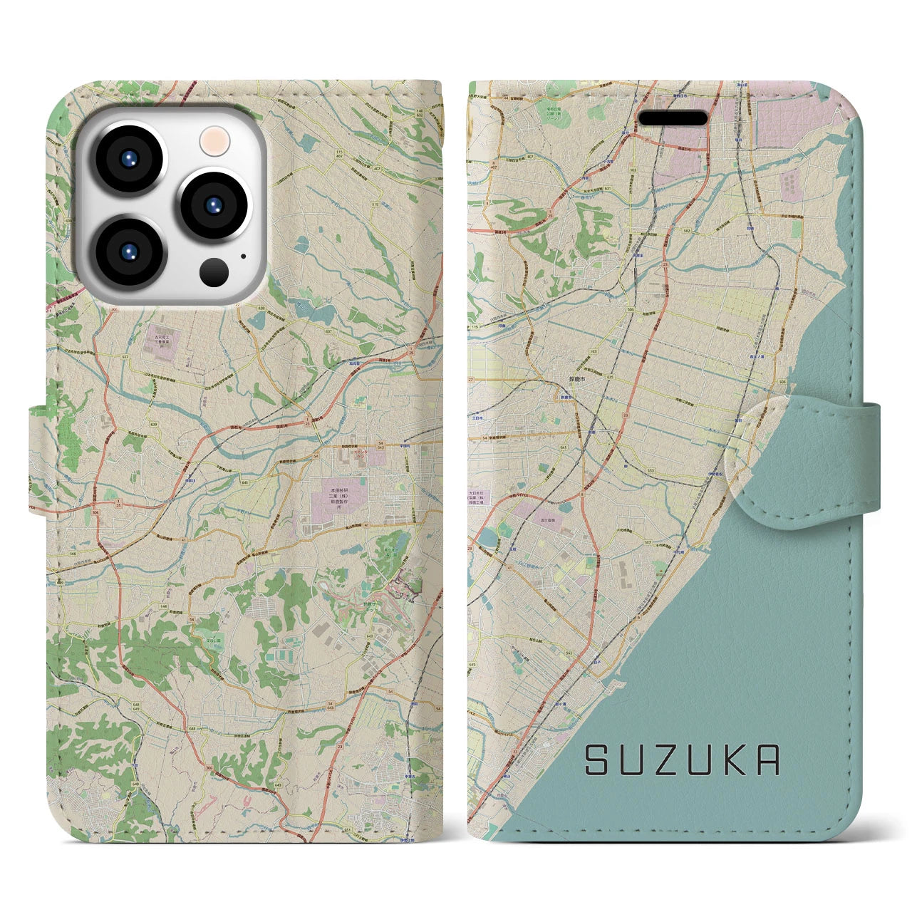 【鈴鹿(三重県)】地図柄iPhoneケース(手帳タイプ)ナチュラル・iPhone 13 Pro 用