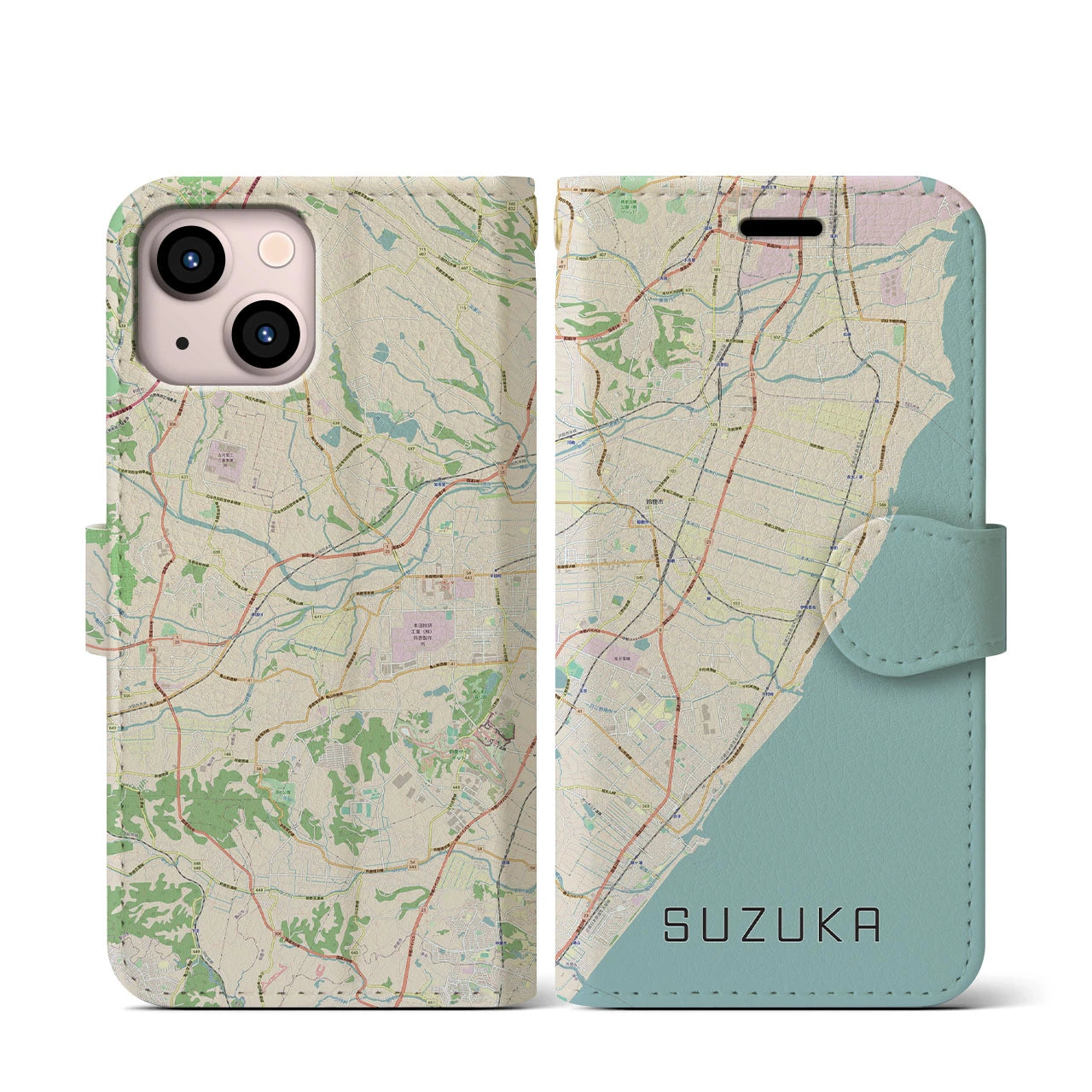 【鈴鹿(三重県)】地図柄iPhoneケース(手帳タイプ)ナチュラル・iPhone 13 mini 用