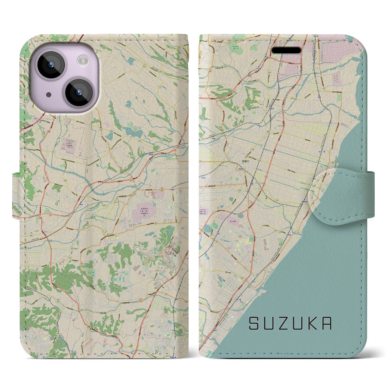 【鈴鹿(三重県)】地図柄iPhoneケース(手帳タイプ)ナチュラル・iPhone 14 用