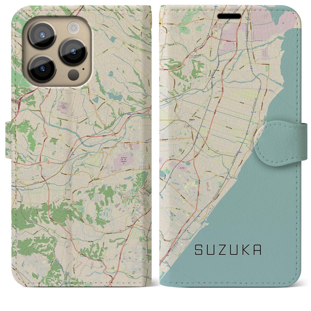 【鈴鹿(三重県)】地図柄iPhoneケース(手帳タイプ)ナチュラル・iPhone 14 Pro Max 用