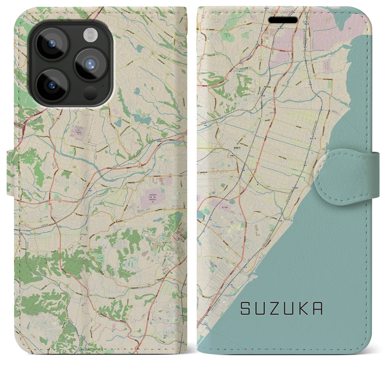 【鈴鹿(三重県)】地図柄iPhoneケース(手帳タイプ)ナチュラル・iPhone 15 Pro Max 用