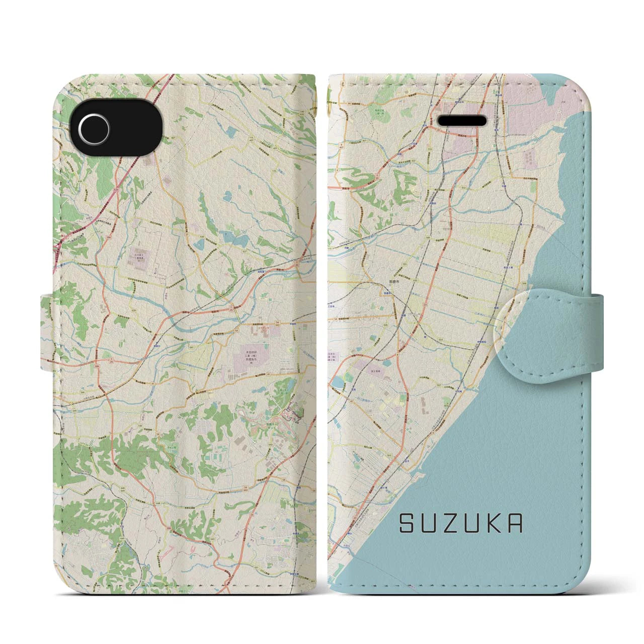 【鈴鹿(三重県)】地図柄iPhoneケース(手帳タイプ)ナチュラル・iPhone SE(第3 / 第2世代) / 8 / 7 / 6s / 6 用
