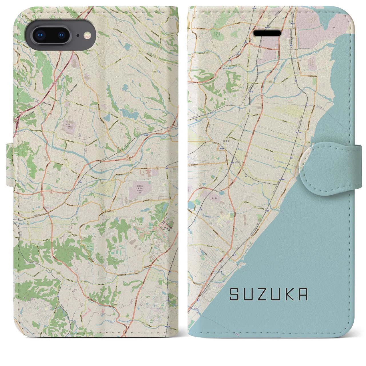 【鈴鹿(三重県)】地図柄iPhoneケース(手帳タイプ)ナチュラル・iPhone 8Plus /7Plus / 6sPlus / 6Plus 用