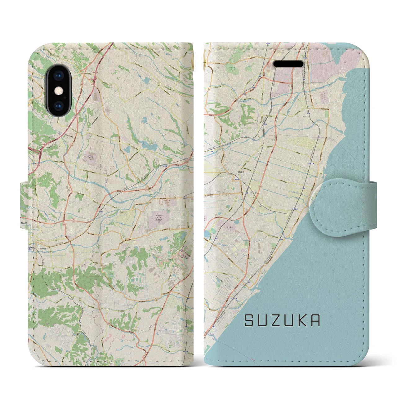 【鈴鹿(三重県)】地図柄iPhoneケース(手帳タイプ)ナチュラル・iPhone XS / X 用