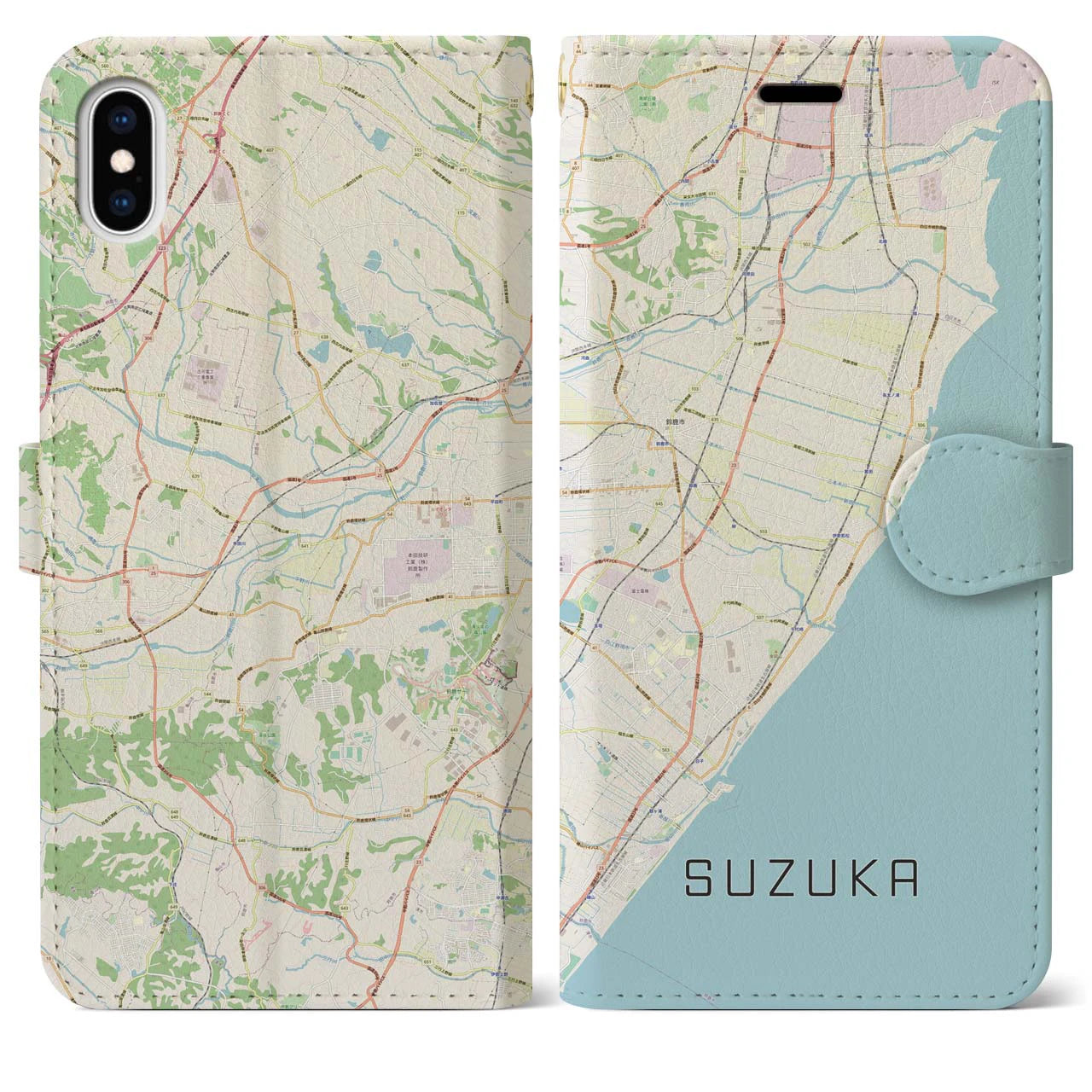 【鈴鹿(三重県)】地図柄iPhoneケース(手帳タイプ)ナチュラル・iPhone XS Max 用