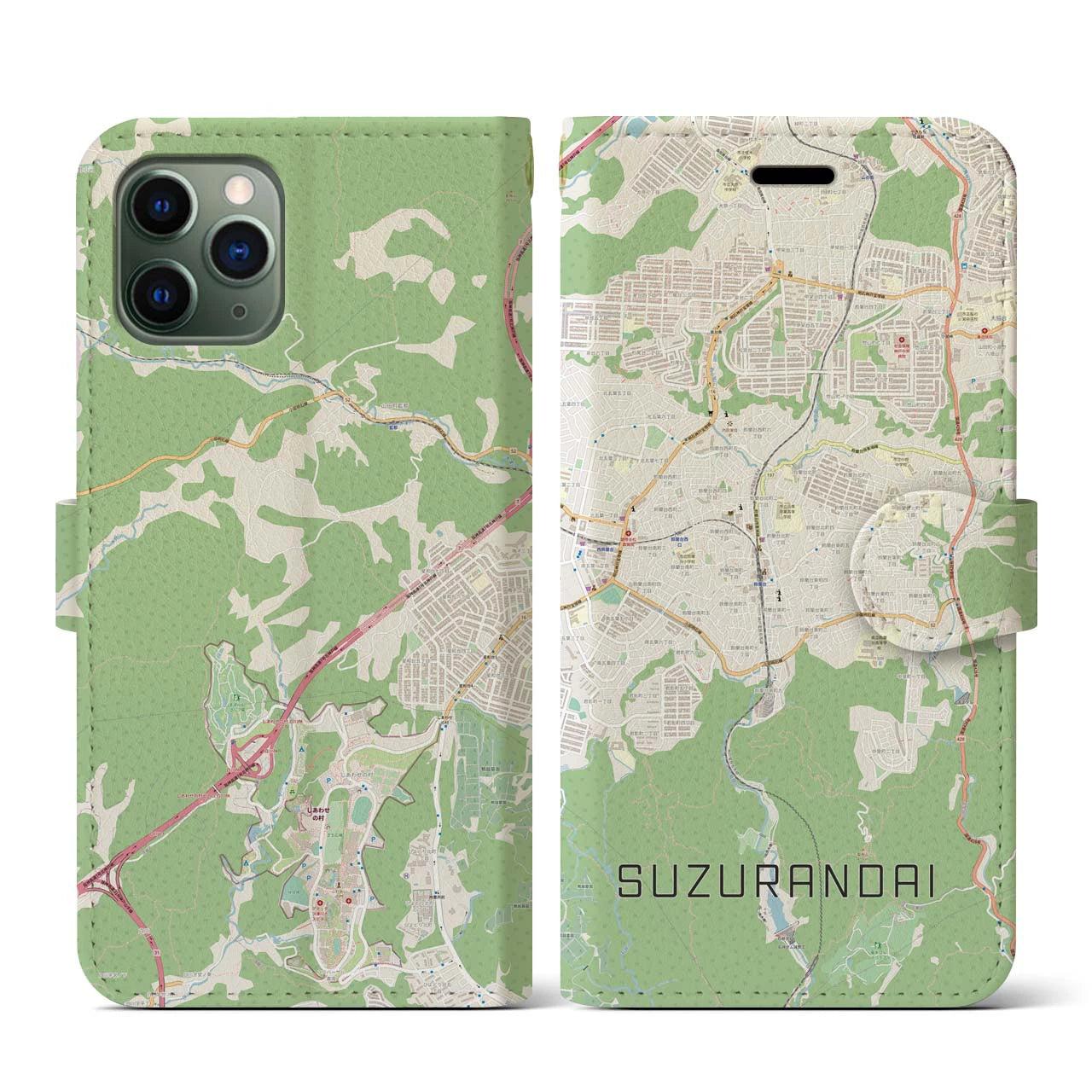 【鈴蘭台(兵庫県)】地図柄iPhoneケース(手帳タイプ)ナチュラル・iPhone 11 Pro 用